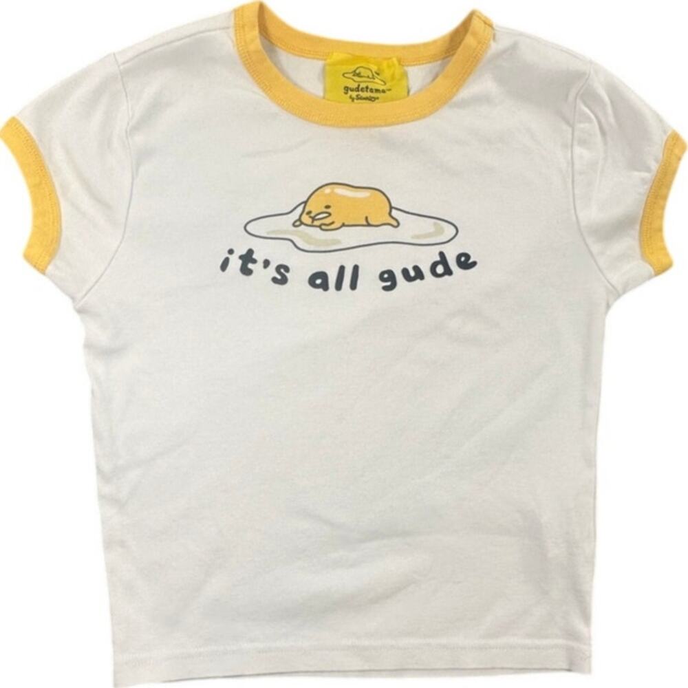 Gudetama Sanrio "It's All Gude" Yellow Ringer T-Shirt Large